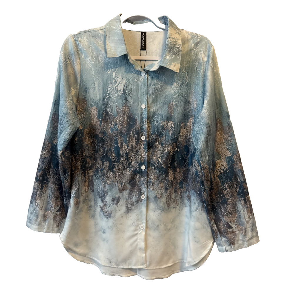 Noracora NWT Women's S Abstract Colorful Art Button Down Blouse Coastal Business